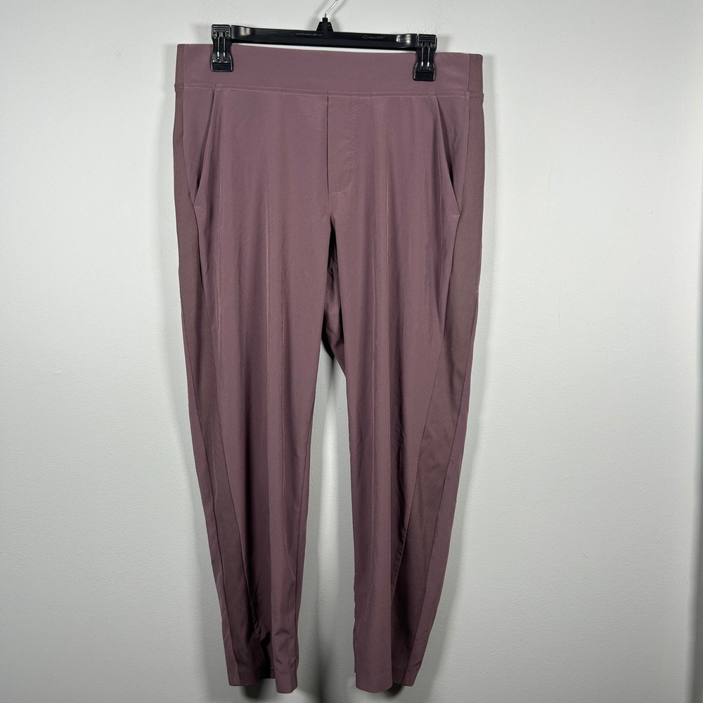 Athleta Brooklyn Mid Rise Ankle Womens 10P Mauve Purple Ribbed Side Pants Travel